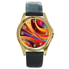 Abstract Colorful Background Wavy Round Gold Metal Watch by Wegoenart