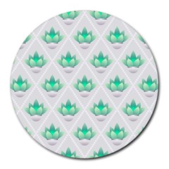 Plant Pattern Green Leaf Flora Round Mousepads by Wegoenart