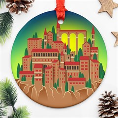 Mountain Village Village Medieval Ornament (round) by Wegoenart