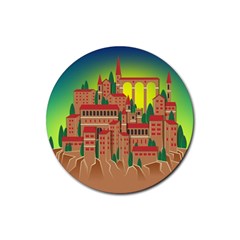 Mountain Village Village Medieval Rubber Coaster (round)  by Wegoenart