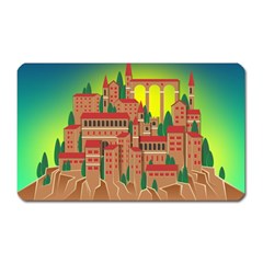 Mountain Village Village Medieval Magnet (rectangular) by Wegoenart