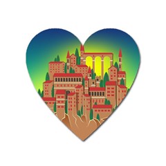 Mountain Village Village Medieval Heart Magnet by Wegoenart