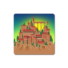 Mountain Village Village Medieval Square Magnet by Wegoenart