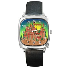 Mountain Village Village Medieval Square Metal Watch by Wegoenart