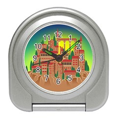 Mountain Village Village Medieval Travel Alarm Clock by Wegoenart