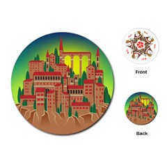 Mountain Village Village Medieval Playing Cards (round) by Wegoenart