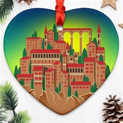 Mountain Village Village Medieval Heart Ornament (two Sides) by Wegoenart