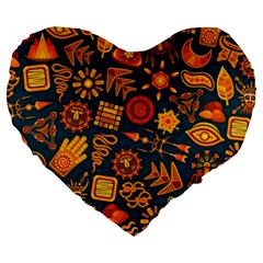 Pattern Background Ethnic Tribal Large 19  Premium Flano Heart Shape Cushions