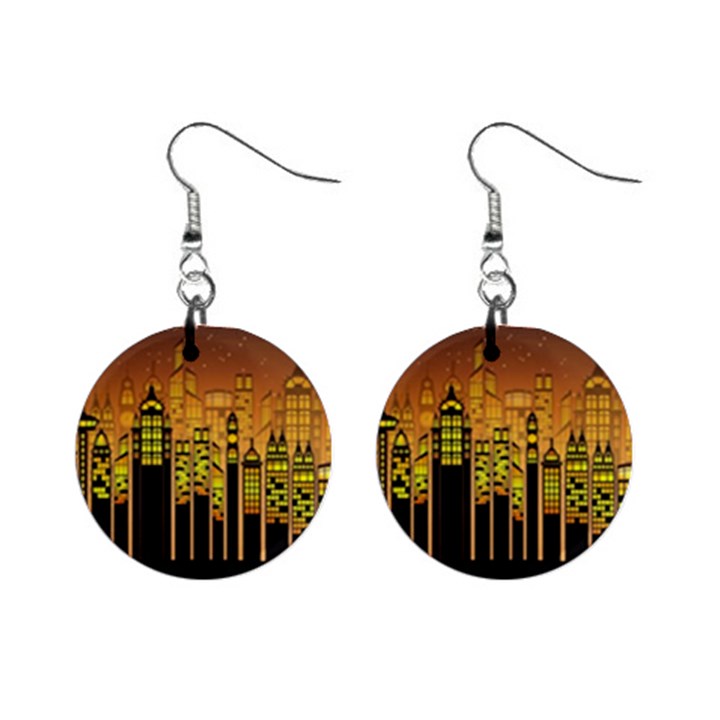 Buildings Skyscrapers City Mini Button Earrings