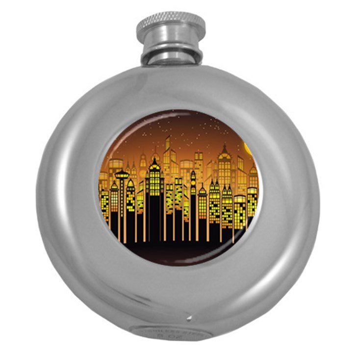 Buildings Skyscrapers City Round Hip Flask (5 oz)