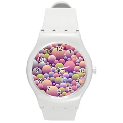 Abstract Background Circle Bubbles Round Plastic Sport Watch (m) by Wegoenart