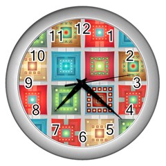 Tiles Pattern Background Colorful Wall Clock (silver) by Wegoenart