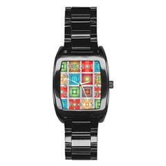 Tiles Pattern Background Colorful Stainless Steel Barrel Watch by Wegoenart