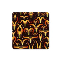 Stylised Horns Black Pattern Square Magnet by Wegoenart