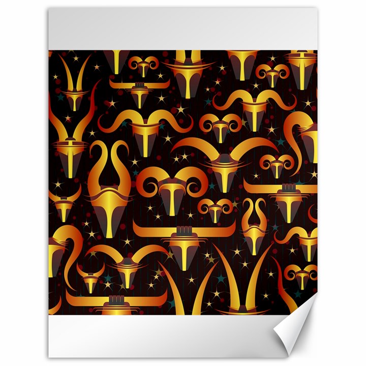 Stylised Horns Black Pattern Canvas 12  x 16 