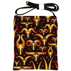 Stylised Horns Black Pattern Shoulder Sling Bag by Wegoenart