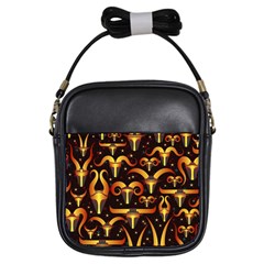 Stylised Horns Black Pattern Girls Sling Bag by Wegoenart