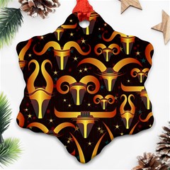 Stylised Horns Black Pattern Snowflake Ornament (two Sides) by Wegoenart