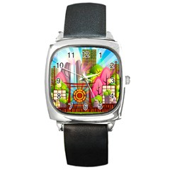 Zen Garden Japanese Nature Garden Square Metal Watch by Wegoenart