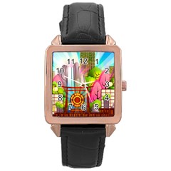 Zen Garden Japanese Nature Garden Rose Gold Leather Watch  by Wegoenart