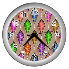 Abstract Background Colorful Leaves Wall Clock (silver) by Wegoenart