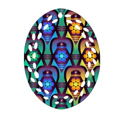 Pattern Background Bright Blue Ornament (oval Filigree) by Wegoenart