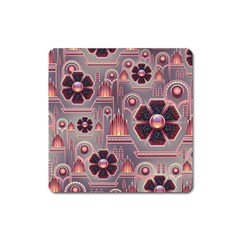 Background Floral Flower Stylised Square Magnet by Wegoenart