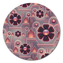 Background Floral Flower Stylised Magnet 5  (round) by Wegoenart