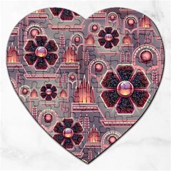 Background Floral Flower Stylised Jigsaw Puzzle (heart) by Wegoenart