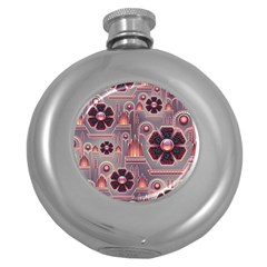 Background Floral Flower Stylised Round Hip Flask (5 Oz) by Wegoenart