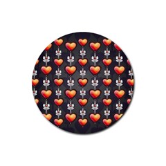 Love Heart Background Rubber Round Coaster (4 Pack)  by Wegoenart