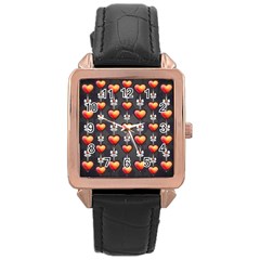 Love Heart Background Rose Gold Leather Watch 