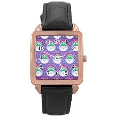 Background Floral Pattern Purple Rose Gold Leather Watch  by Wegoenart