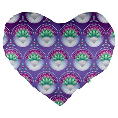 Background Floral Pattern Purple Large 19  Premium Flano Heart Shape Cushions by Wegoenart