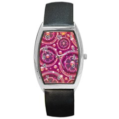 Pink Abstract Background Floral Glossy Barrel Style Metal Watch by Wegoenart