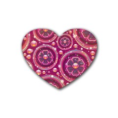 Pink Abstract Background Floral Glossy Heart Coaster (4 Pack)  by Wegoenart