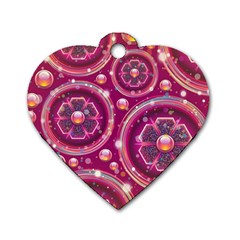 Pink Abstract Background Floral Glossy Dog Tag Heart (two Sides) by Wegoenart