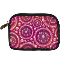 Pink Abstract Background Floral Glossy Digital Camera Leather Case by Wegoenart