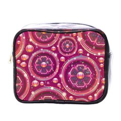 Pink Abstract Background Floral Glossy Mini Toiletries Bag (one Side) by Wegoenart