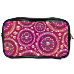 Pink Abstract Background Floral Glossy Toiletries Bag (two Sides) by Wegoenart