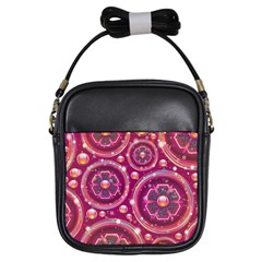 Pink Abstract Background Floral Glossy Girls Sling Bag by Wegoenart