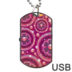 Pink Abstract Background Floral Glossy Dog Tag Usb Flash (one Side) by Wegoenart