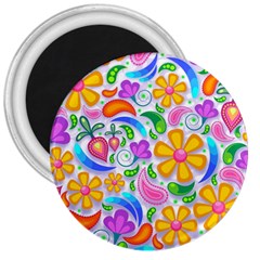 Floral Paisley Background Flower 3  Magnets by Wegoenart