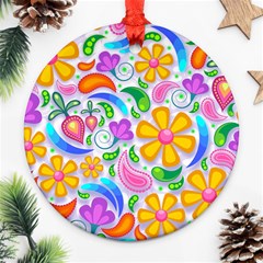 Floral Paisley Background Flower Ornament (round) by Wegoenart