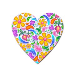 Floral Paisley Background Flower Heart Magnet by Wegoenart