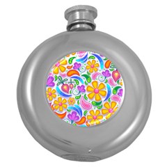 Floral Paisley Background Flower Round Hip Flask (5 Oz) by Wegoenart