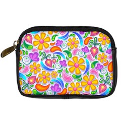 Floral Paisley Background Flower Digital Camera Leather Case by Wegoenart