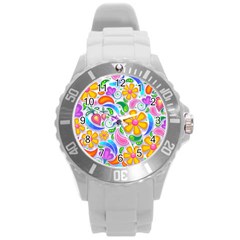 Floral Paisley Background Flower Round Plastic Sport Watch (l) by Wegoenart