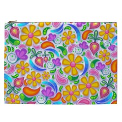 Floral Paisley Background Flower Cosmetic Bag (xxl) by Wegoenart