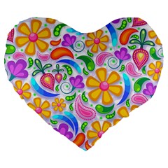 Floral Paisley Background Flower Large 19  Premium Heart Shape Cushions by Wegoenart